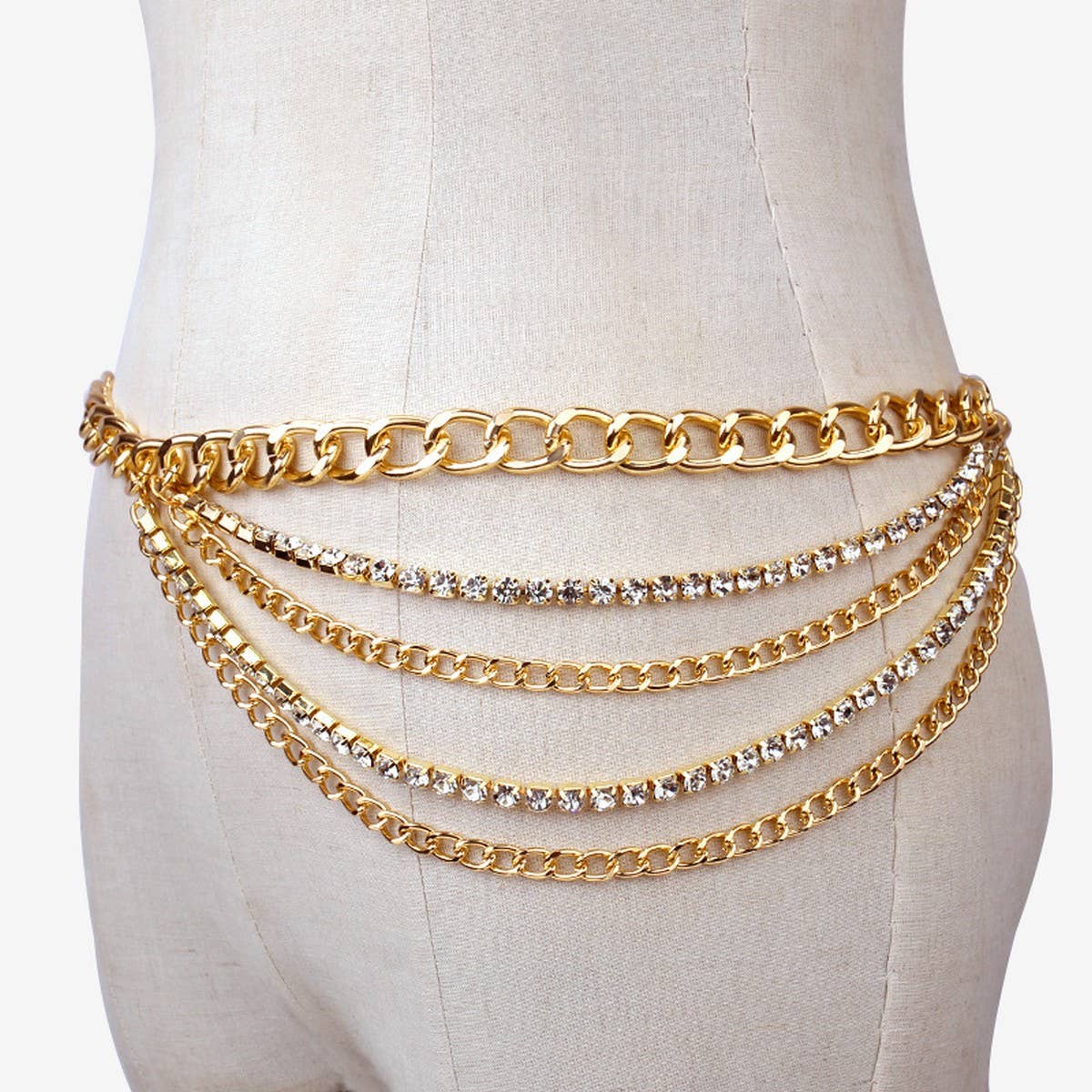 MULTI LAYER DIAMOND STUDDED RETRO WAIST CHAIN
