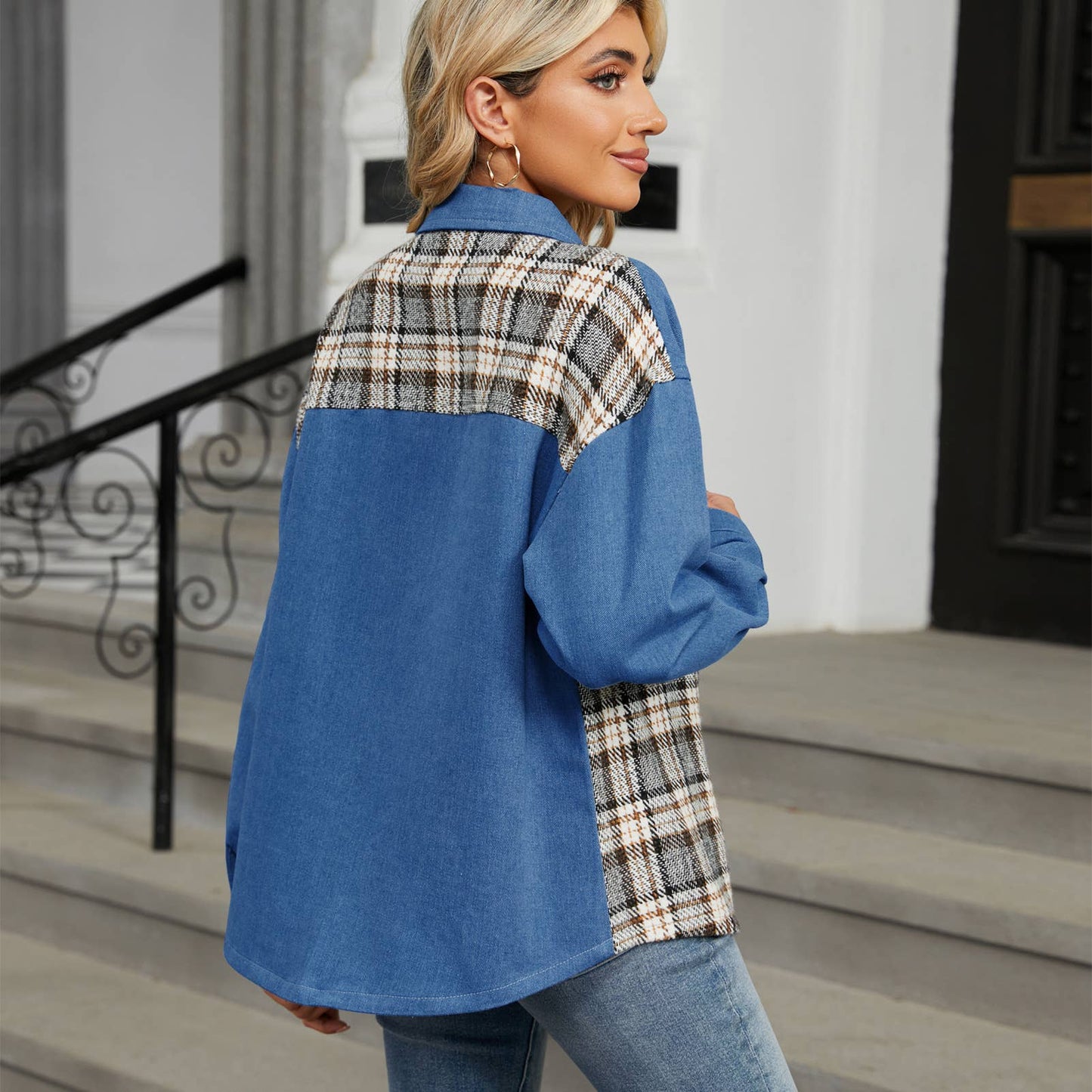 WASHED DENIM PATCHWORK JACKET JACKET TOP