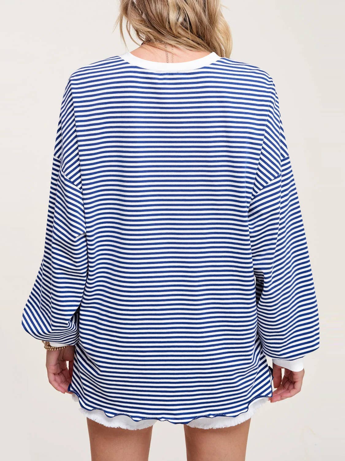 STRIPED LONG-SLEEVED T-SHIRT CREW NECK HOODIE