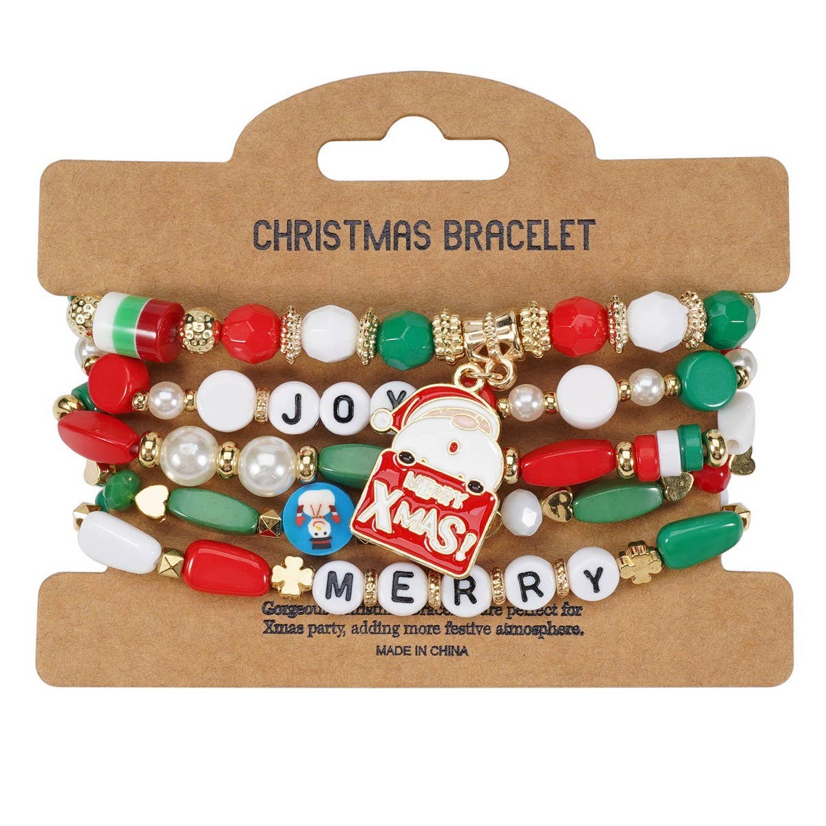 CWMM10448_CHRISTMAS CHARM BEADED BRACELET SNOWMAN TREE GIFT