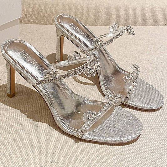 RHINESTONE SLIM HEEL SANDALS HIGH HEELS