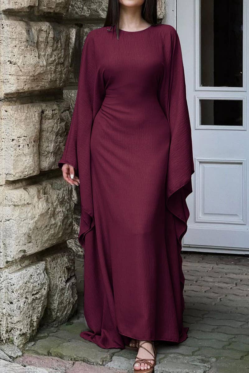 CWDMD01186_ELEGANT SOLID LONG SLEEVE EVENING DRESS