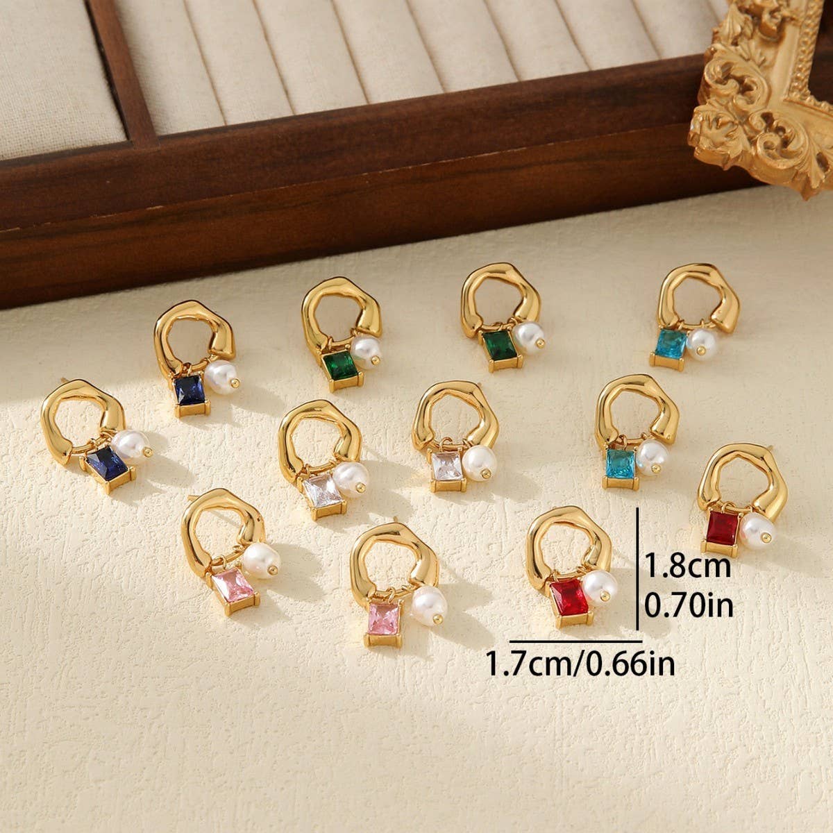 HIGHLIGHT BEAD SQUARE COLORED ZIRCONIA EARRINGS