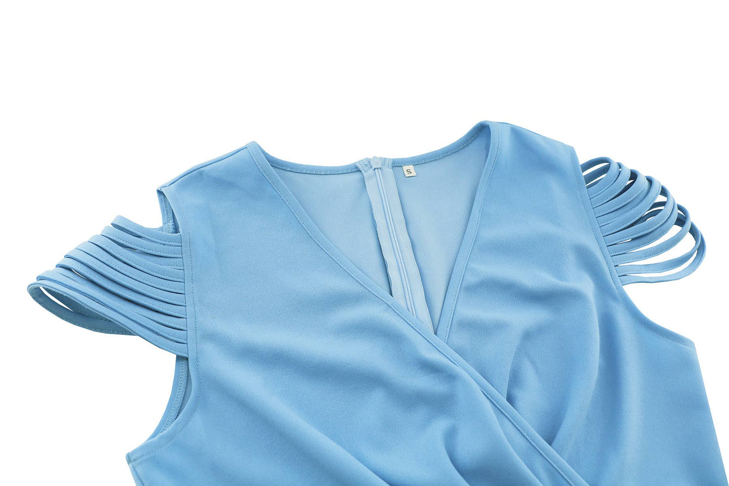 Pleate waist-cinching V-neck short-sleeved dress