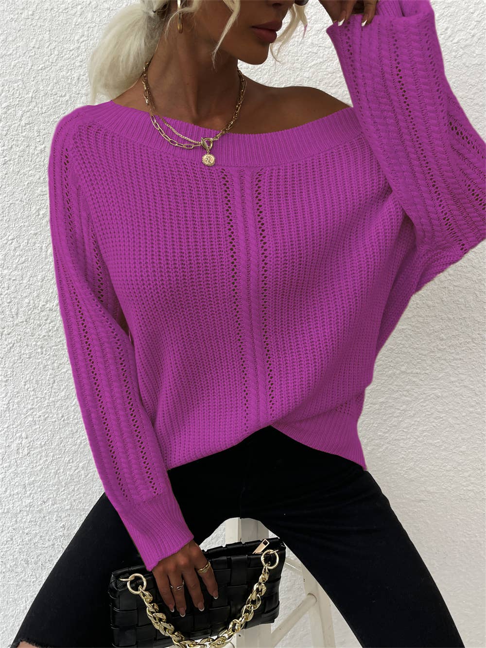 LINE-NECK PERSONALIZED CUT-OUT FASHION KNITWEAR