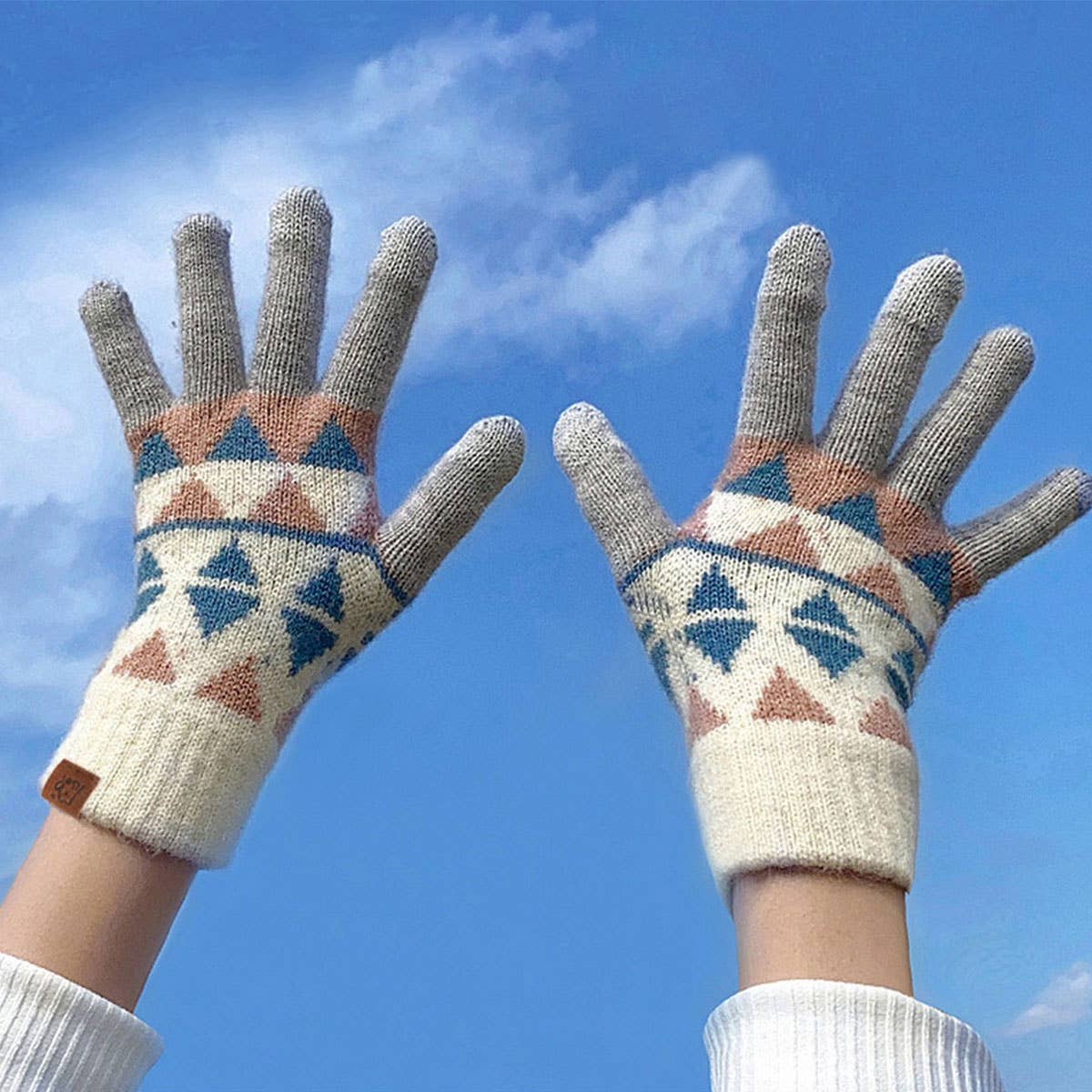 KNITTED FLEECE PLAID TOUCH SCREEN WARM GLOVES_CWAG0371