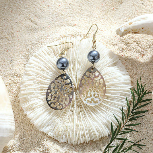 CREATIVE HOLLOW CARVED NATURAL SHELL EARRINGS