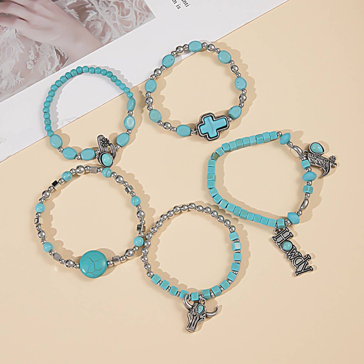 ETHNIC STYLE BULL HEAD CACTUS BRACELET SET