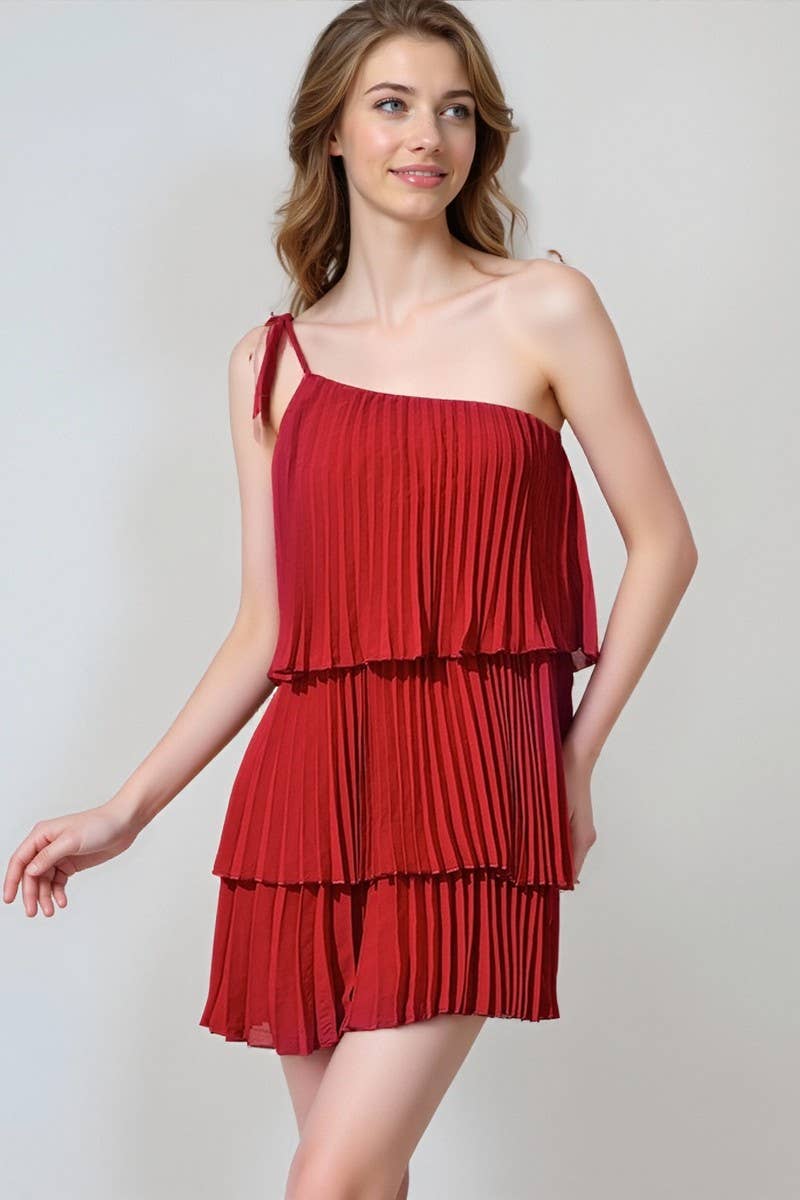 CWDSD10682_ONE SHOULDER LAYERED HEM SOLID COLOR DRESS