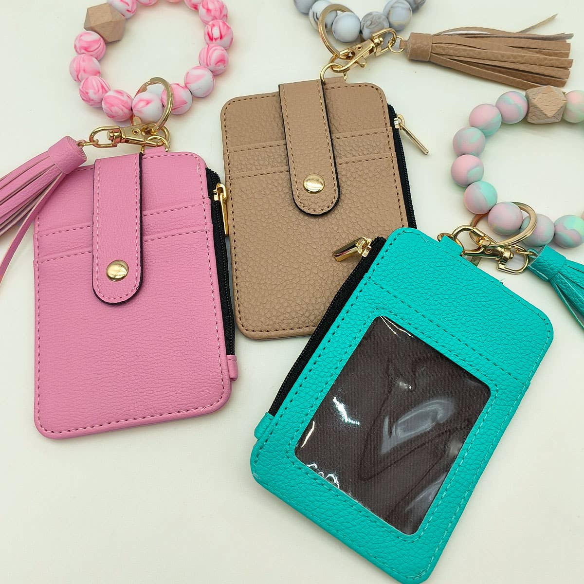 SILICONE BRACELET LEATHER WALLET TASSEL KEYCHAIN