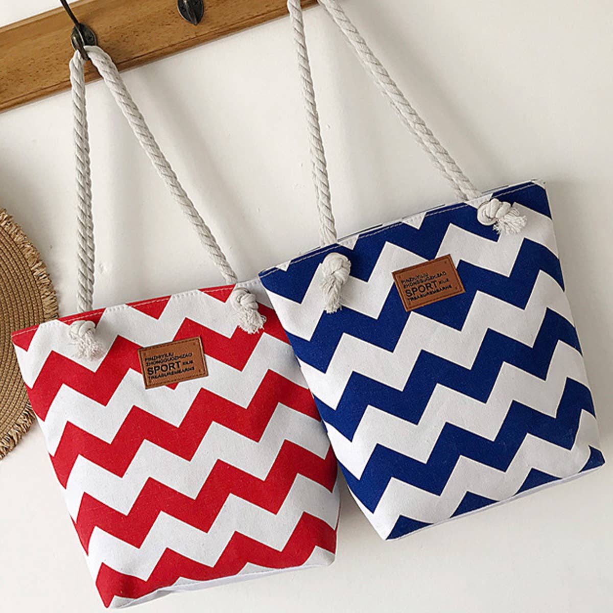 WAVE STRIPE CONTRAST COLOR SINGLE SHOULDER TOTE BAG_CWAB1709