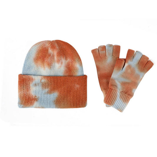 NEW WOOL TIE-DYE GLOVES AND HAT TWO-PIECE SET_CWMM2864