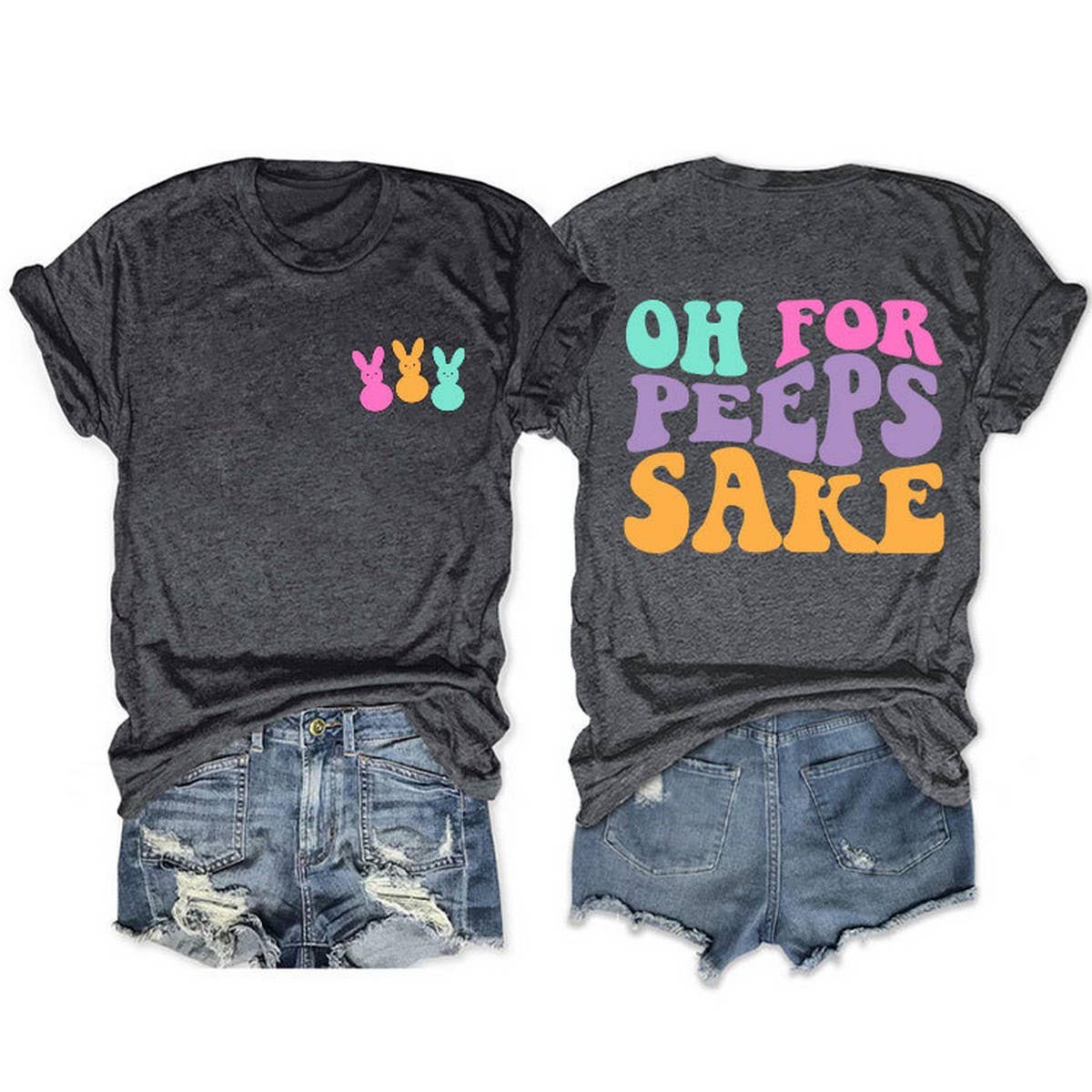 EASTER ALPHABET PRINT ROUND NECK SHORT SLEEVE TEES_CWTTS0809