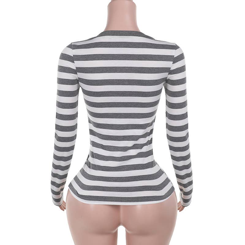 Simple casual base deep V long sleeve top