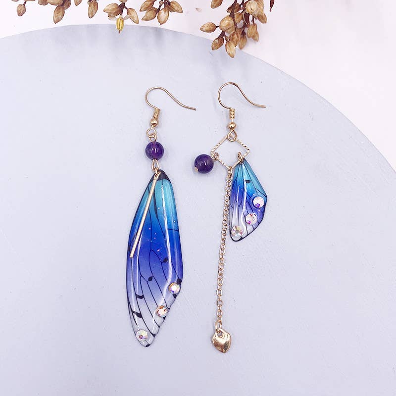 Fashionable imitation cicada wing earrings