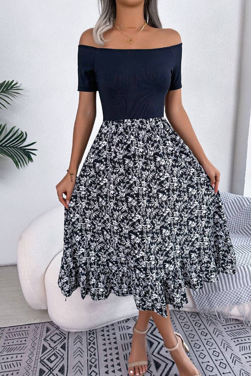 CWDMD2680_CASUAL OFF-THE-SHOULDER PEPLUM MID-LENGTH DRESS