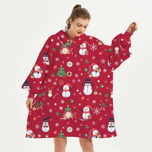 Christmas Reindeer Flannel Hoodie Blanket Gift