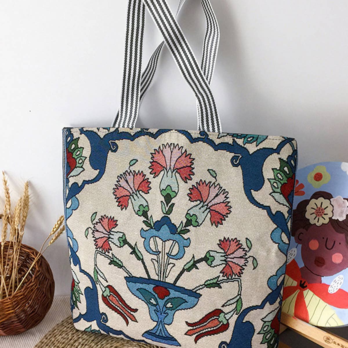 RETRO EMBROIDERED CANVAS SHOULDER BAG TOTE BAG_CWAB1672