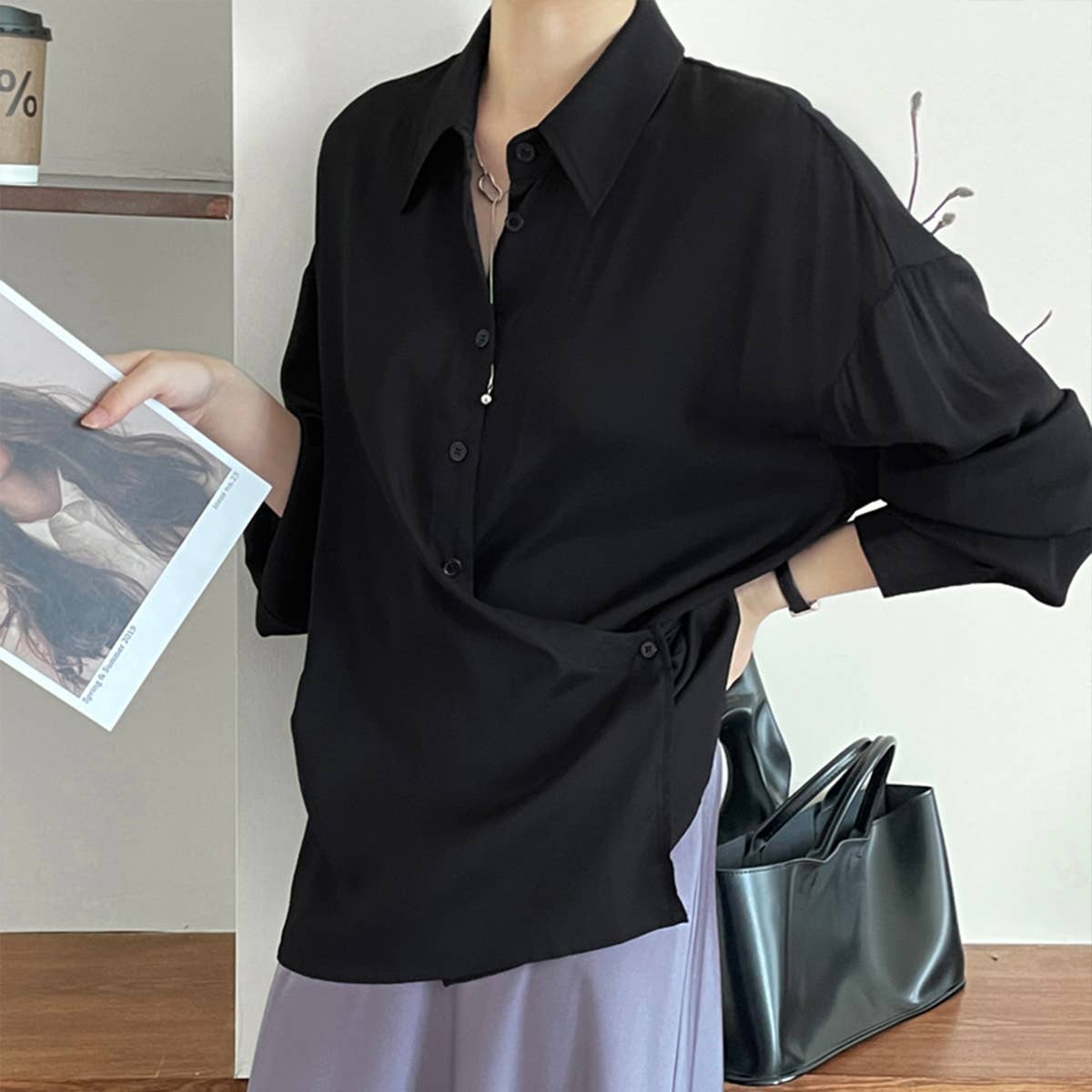 Stylish solid color shirt with side button