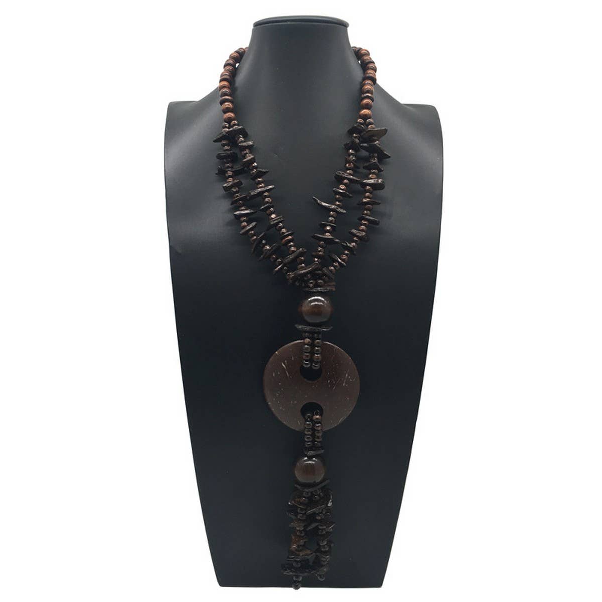 BOHEMIAN COCONUT WOOD BEAD LONG NECKLACE_CWMM4552