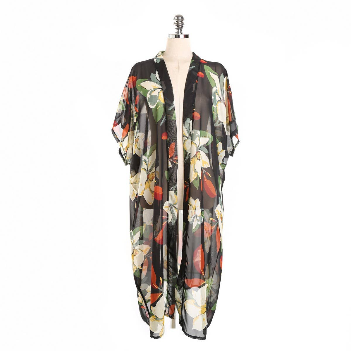 FLORAL PRINT FLOUNCE SLEEVE KIMONO