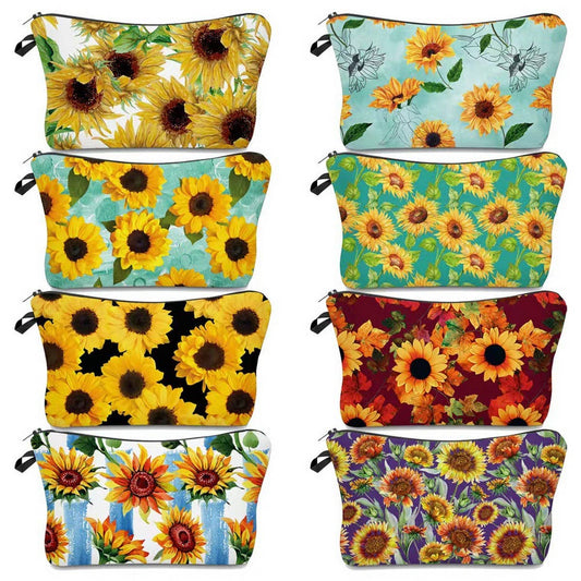 NEW PRINTED SUNFLOWER FLOWER COSMETIC BAG_CWAB2263