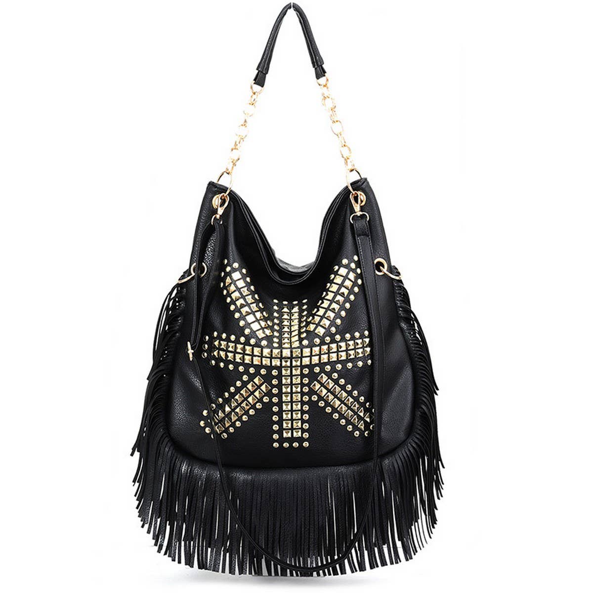CWAB4538_RIVET SOFT LEATHER TASSEL HAND-HELD SHOULDER BAG