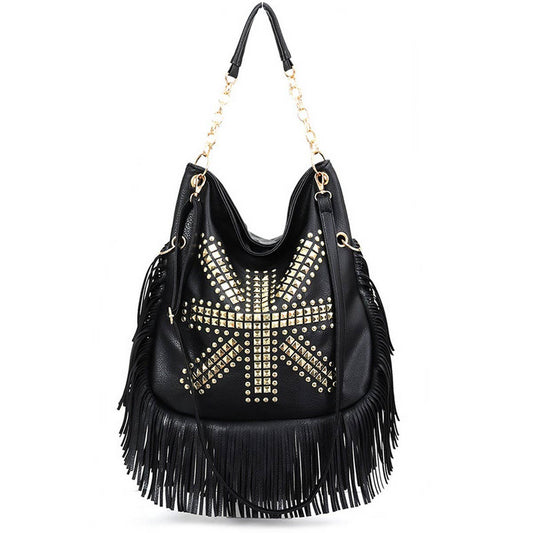 CWAB4538_RIVET SOFT LEATHER TASSEL HAND-HELD SHOULDER BAG