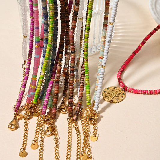 Stainless Steel Zodiac Necklace with Natural Gems_CWMM8881