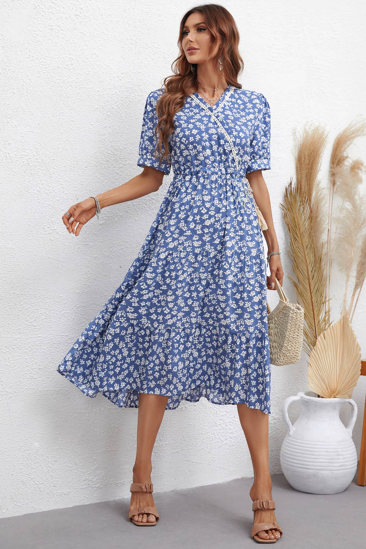 FASHION PRINT SLIM SHORT-SLEEVED DRESS