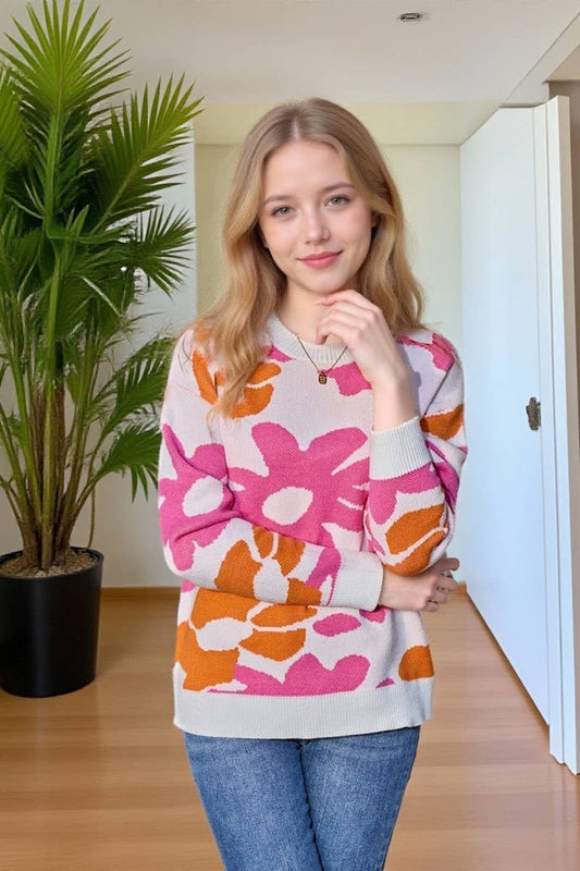 CWOSWL07600_FLORAL PRINT LONG SLEEVE KNIT SWEATER