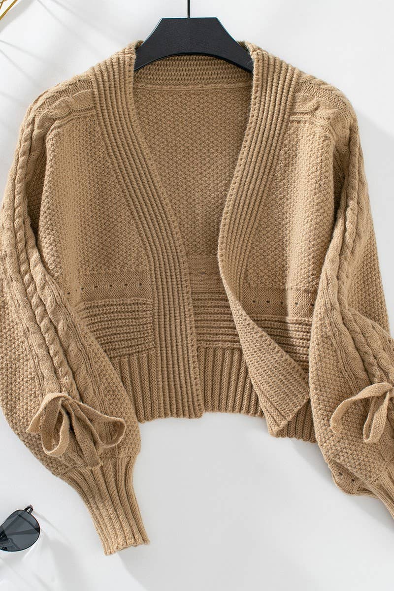 CWOCAL0850_LONG SLEEVE BOW TIE KNIT CARDIGAN SWEATER