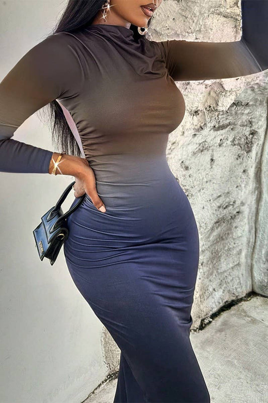 CWDMD4599_CONTRAST COLOR GRADIENT MID-LENGTH HIP DRESS