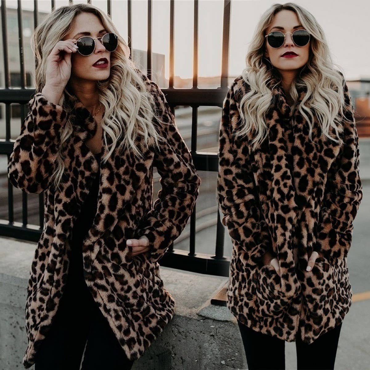 Leopard Faux Fur Coat Women Mid-Length Winter