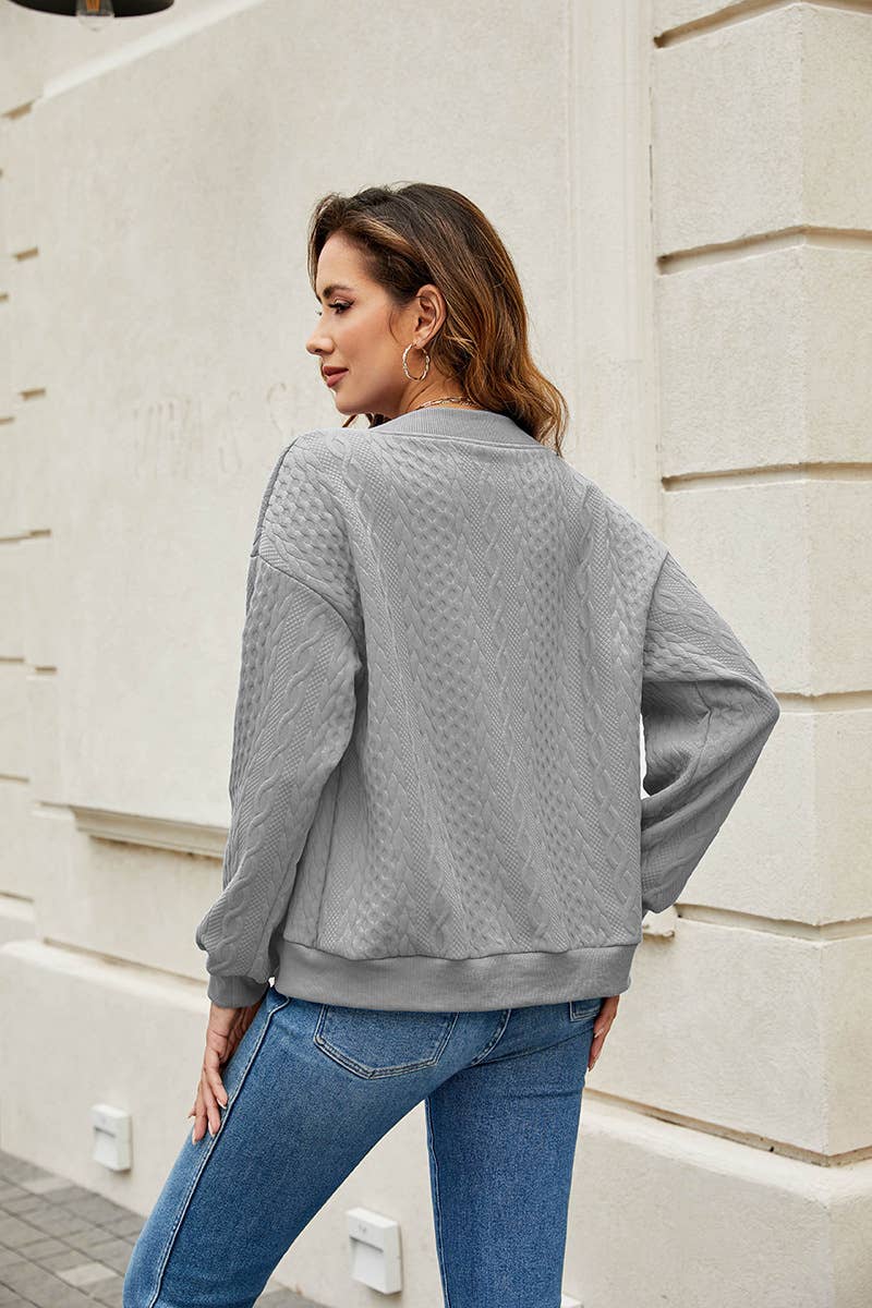 Solid-color zipper round-neck Jackets