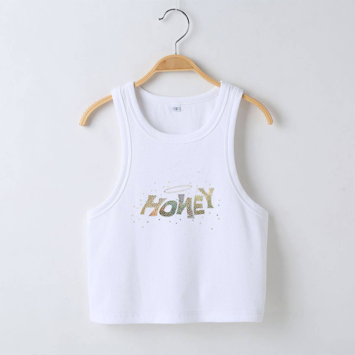 HONEY letter laser glitter crop tank top