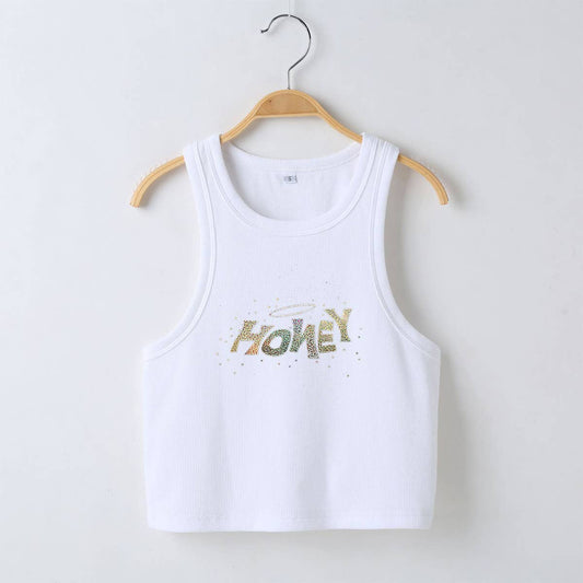 HONEY letter laser glitter crop tank top