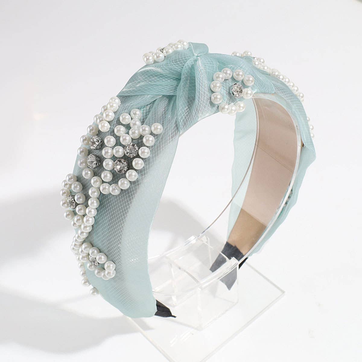 WIDE KNOTTED HEADBAND MESH PEARL HEADBAND