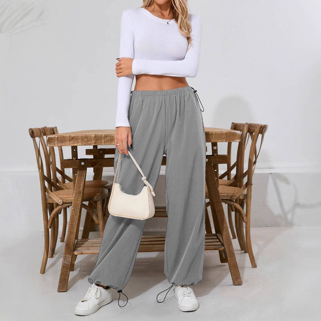 Stretched-waist wide-leg sportswear pants