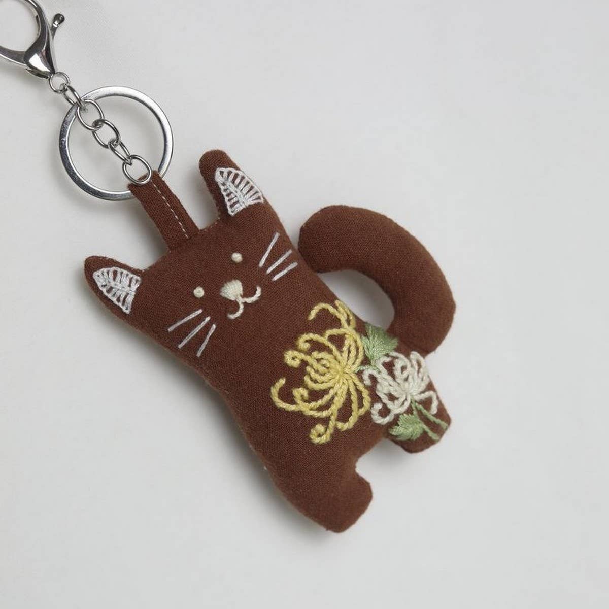 Hand-Embroidered Honeysuckle Cat Plush Charm