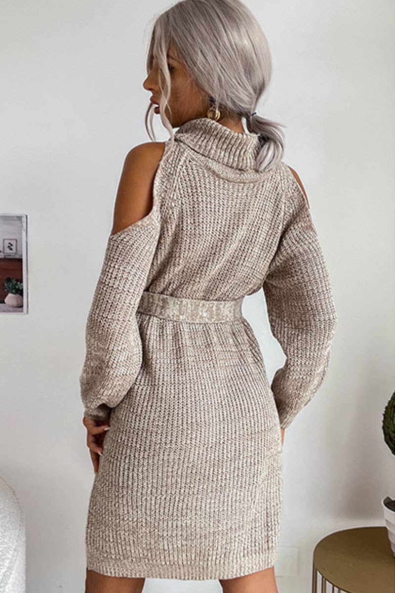 CWDSD7052_CUT-OUT OFF-THE-SHOULDER TURTLENECK SWEATER DRESS