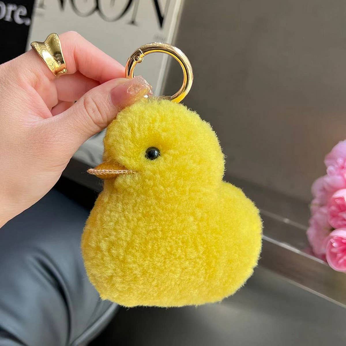 REAL WOOL YELLOW DUCK CAR KEYCHAIN PENDANT_CWMM2591