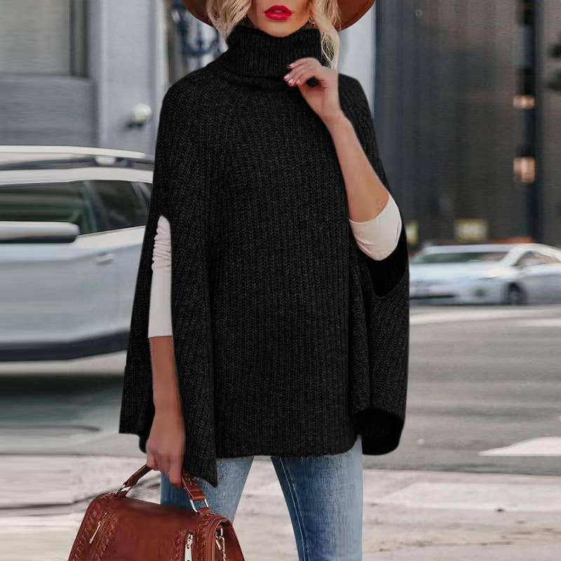 TURTLENECK CAPE LOOSE SOLID COLOR SWEATER