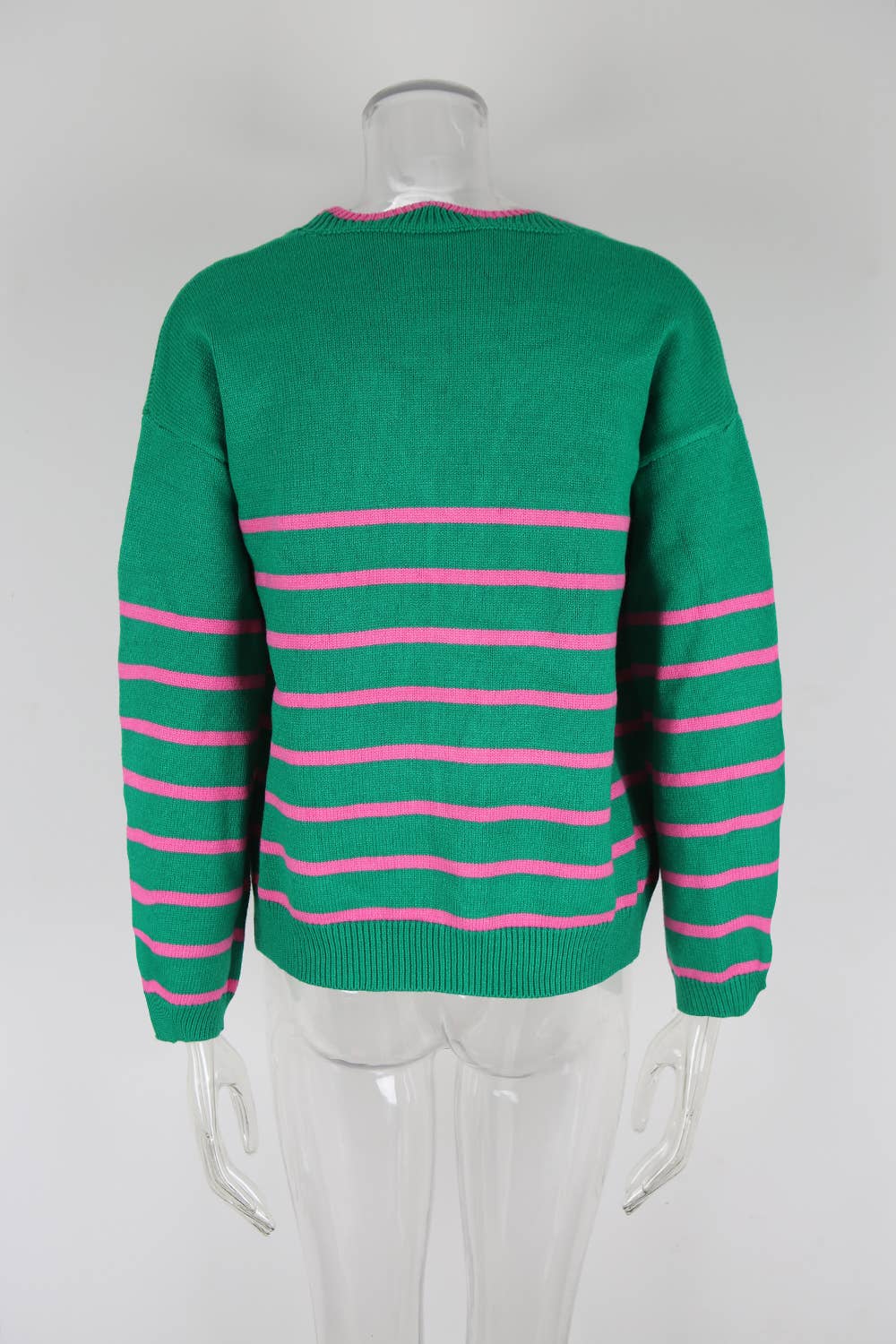 Striped color-blocked loose drawstring cardigan