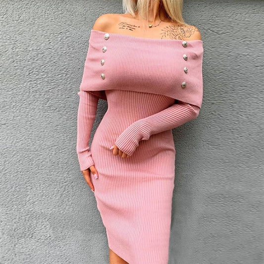 ONE-SHOULDER LONG-SLEEVED DRESS WITH HIP WRAP