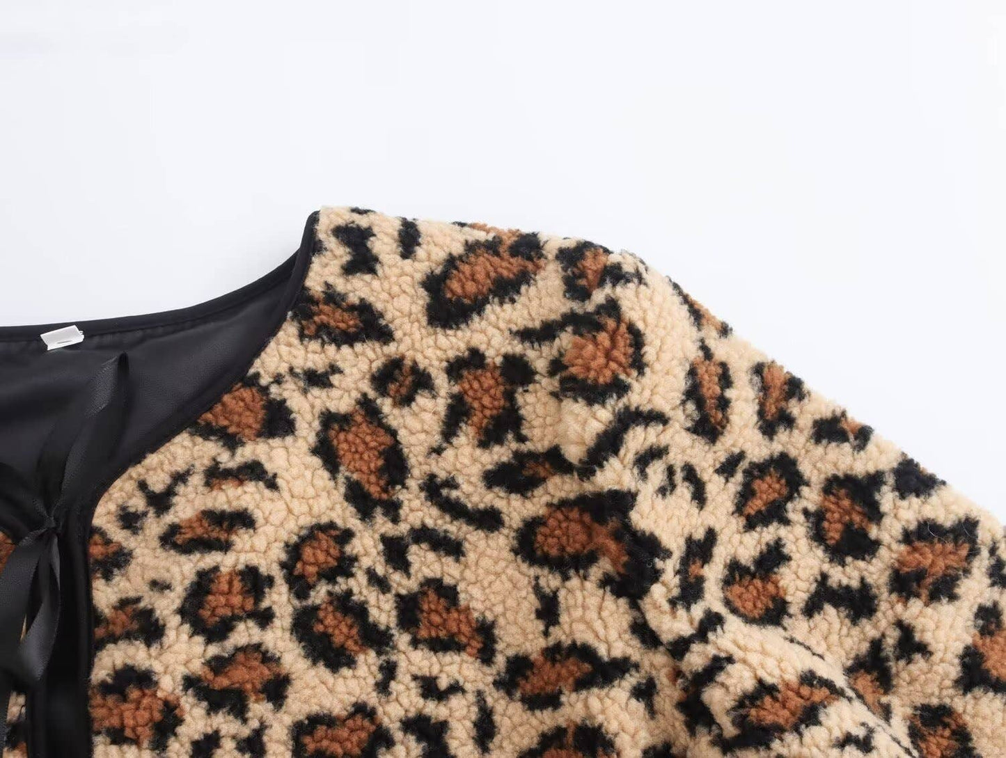 Fashionable leopard print bow long-sleeved coat