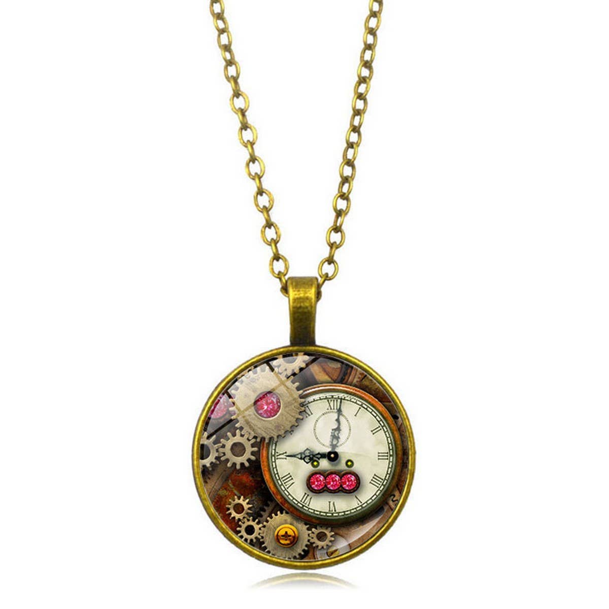STEAMPUNK MECHANICAL TIME GEM NECKLACE JEWELRY_CWAJE0699