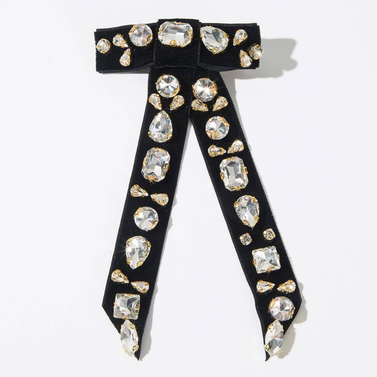 Velvet Rhinestone Bow Hair Clip for Women