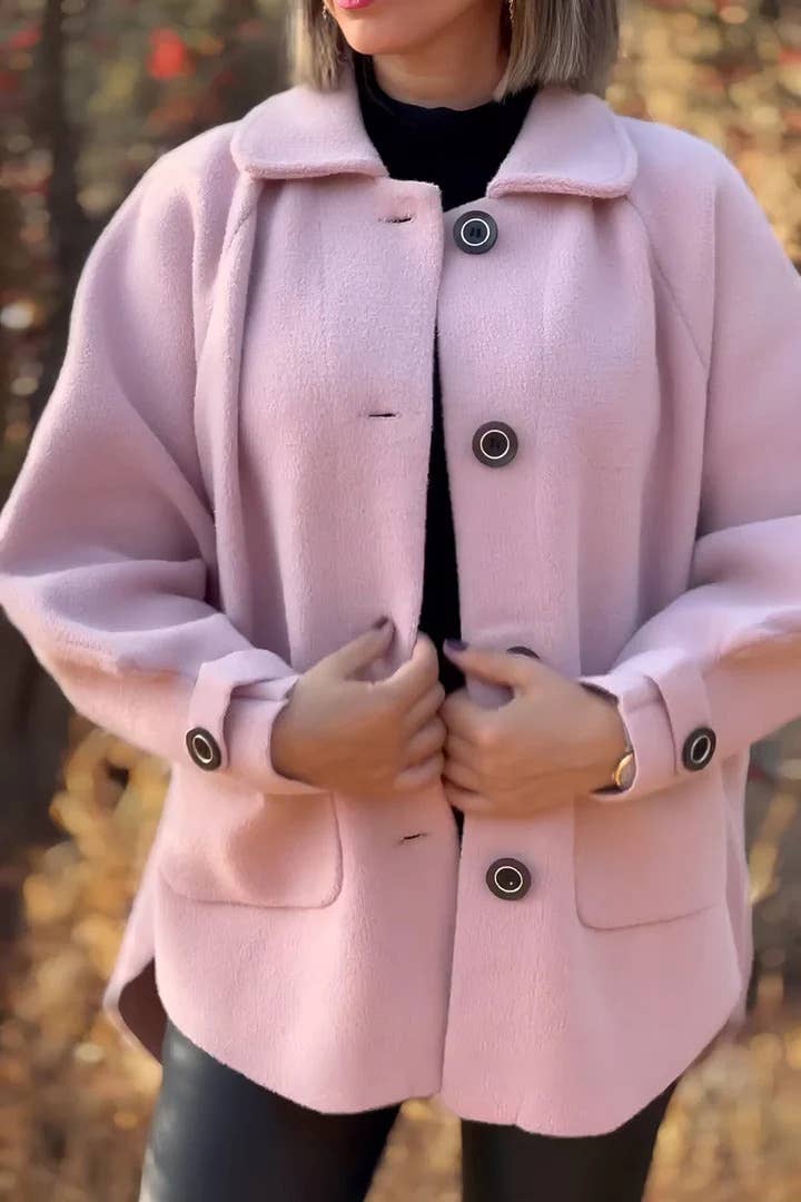 SINGLE-BREASTED WOOLEN COAT WITH LOOSE POCKETS