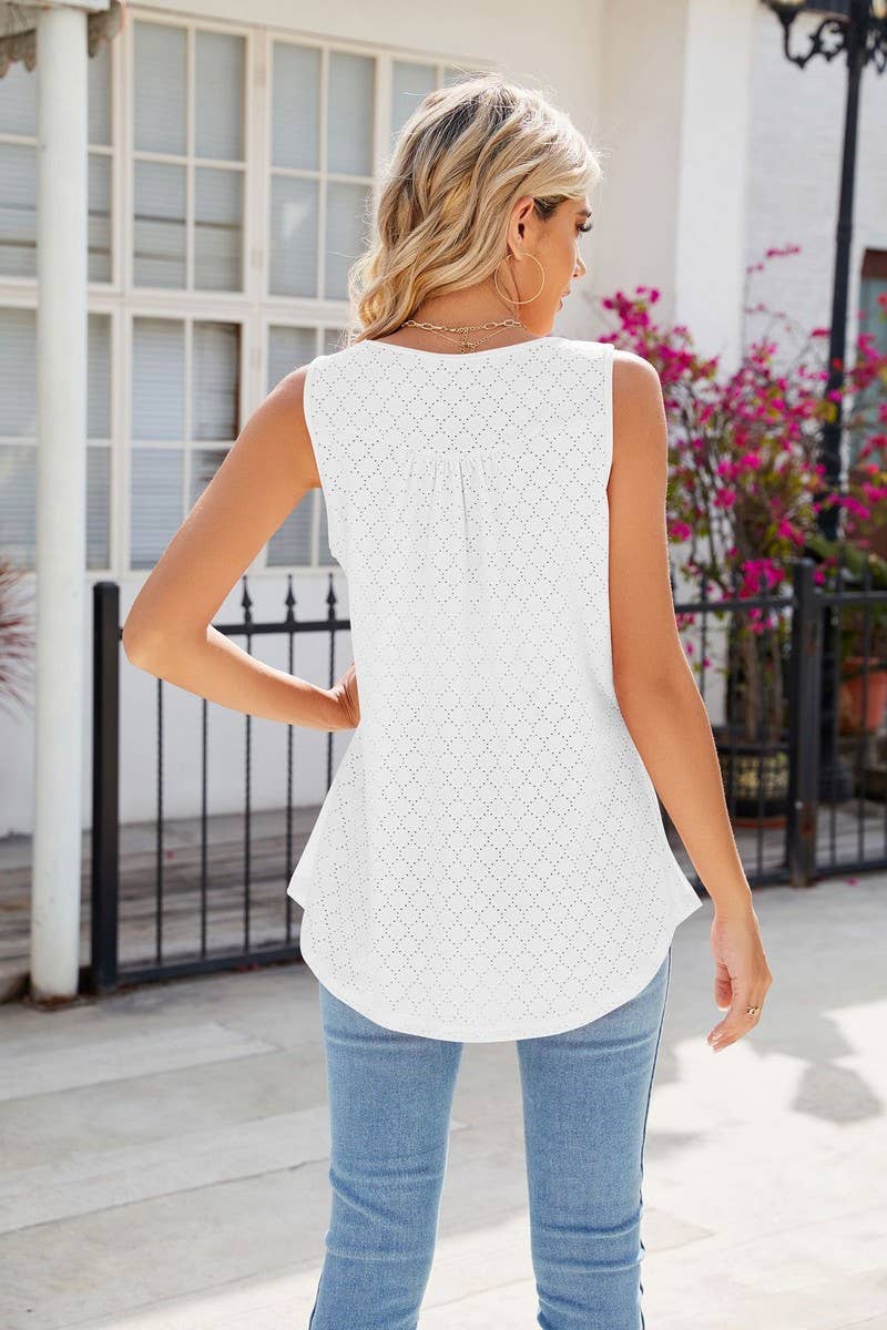 WOMEN ROUND NECK SLEEVELESS BUTTON CASUAL TOP_CWTSTSL0059